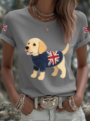 Women's Cute Labrador Union Jack Print Casual Tee-4