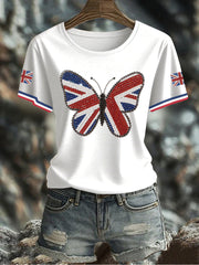 Women's UK Flag Butterfly Printed T-shirt