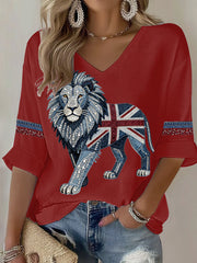 Women's British style imitation denim rhinestone hot-drill Printed Casual T-shirt-2