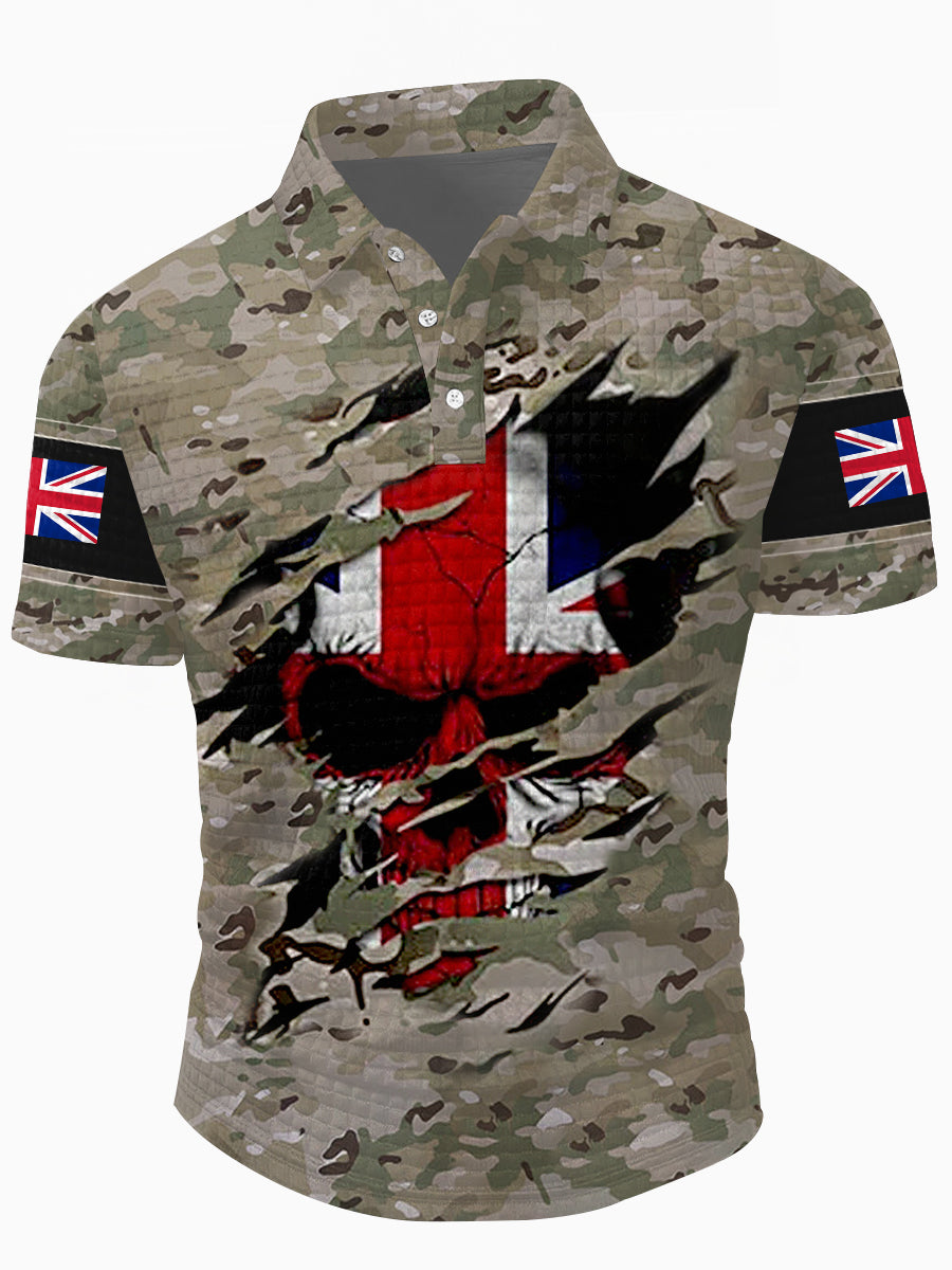 Men's UK Flag Camouflage Skull Print Casual Waffle Top-1