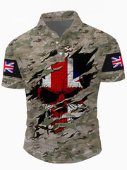 Men's UK Flag Camouflage Skull Print Casual Waffle Top-1