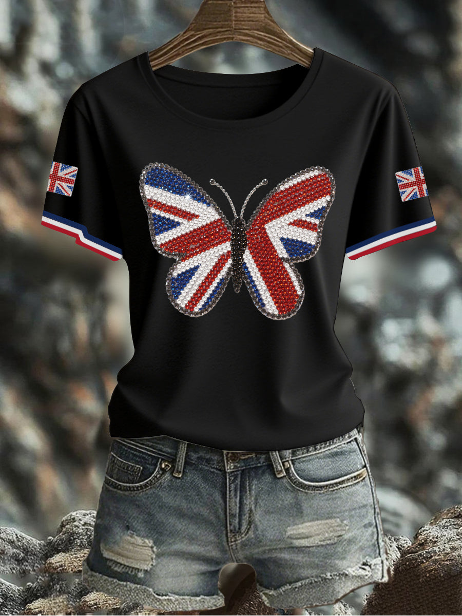 Women's UK Flag Butterfly Printed T-shirt-1