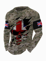 Men's UK Flag Camouflage Skull Print Casual Long-Sleeve T-Shirt-1