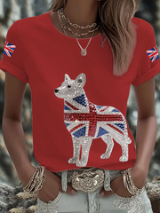 Women's British imitation diamond hot-drilling Printed short-sleeved T-shirt-2