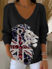 Women's British imitation diamond hot-drilling Printed Casual Top-1