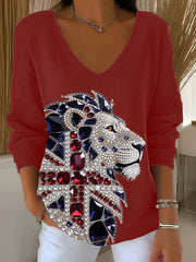 Women's British imitation diamond hot-drilling Printed Casual Top-2