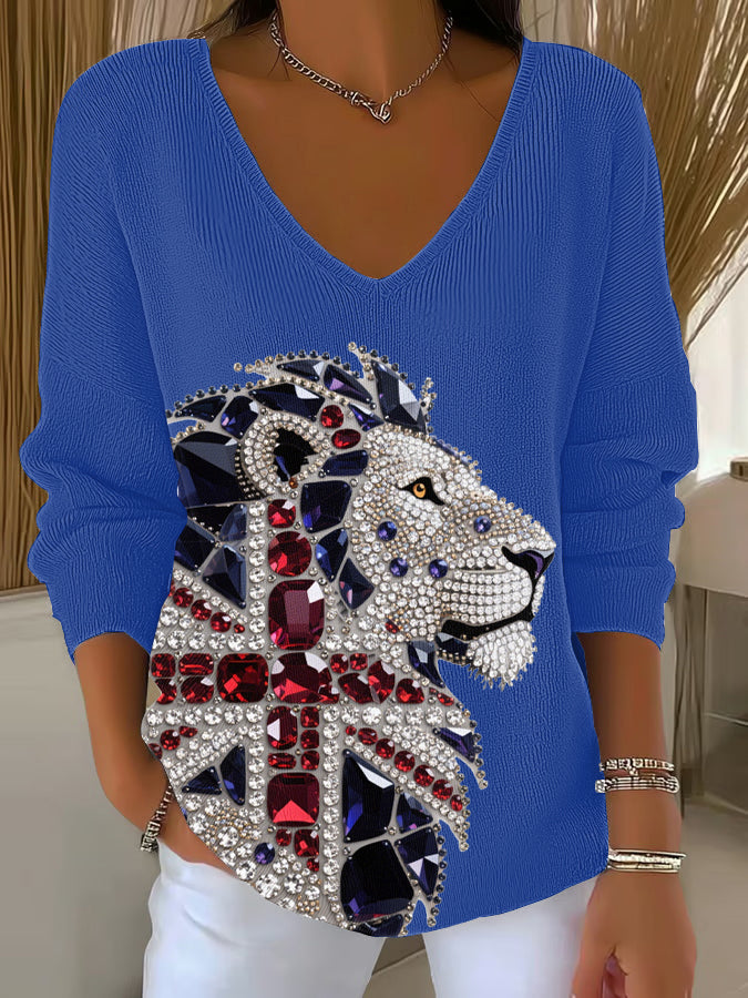 Women's British imitation diamond hot-drilling Printed Casual Top-3