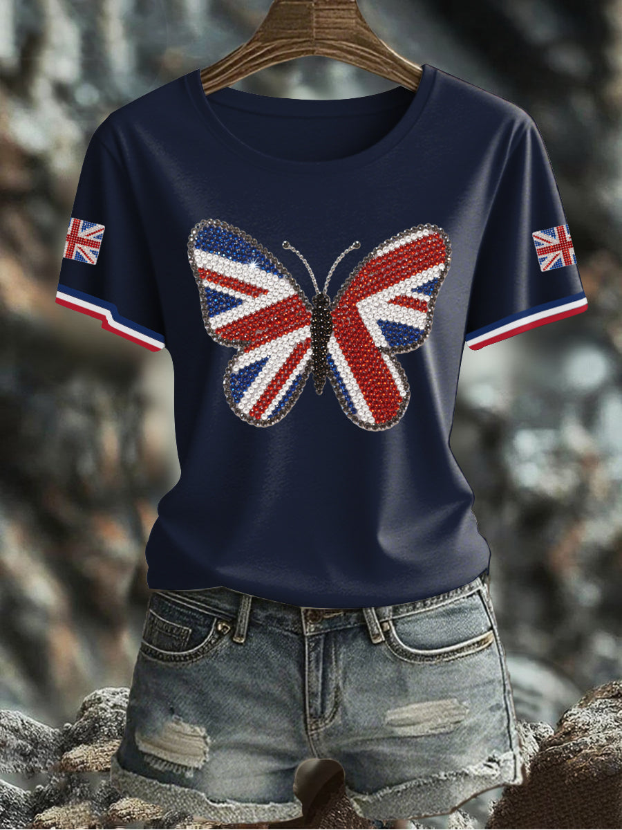 Women's UK Flag Butterfly Printed T-shirt-3