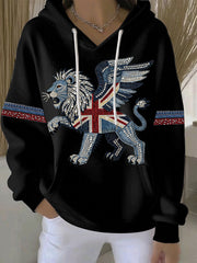 Women's British style imitation denim rhinestone hot-drill print casual hoodie-1