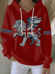 Women's British style imitation denim rhinestone hot-drill print casual hoodie-2