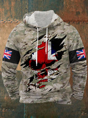 Men's UK Flag Camouflage Skull Print Casual Hoodie
