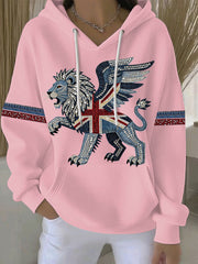 Women's British style imitation denim rhinestone hot-drill print casual hoodie-4