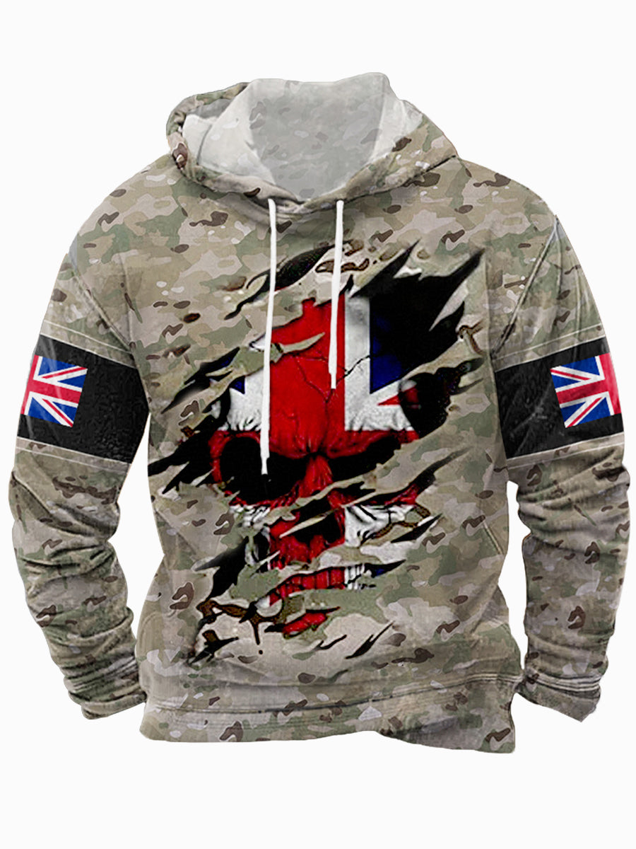 Men's UK Flag Camouflage Skull Print Casual Hoodie-1