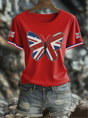 Women's UK Flag Butterfly Printed T-shirt-4