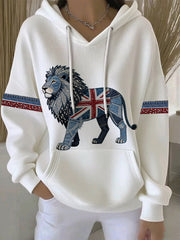 Women's British style imitation denim rhinestone hot-drill print casual hoodie