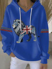 Women's British style imitation denim rhinestone hot-drill print casual hoodie-3