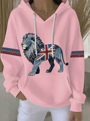 Women's British style imitation denim rhinestone hot-drill print casual hoodie-4