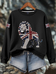 Women's British imitation diamond hot-drilling Print Sweatshirt-1