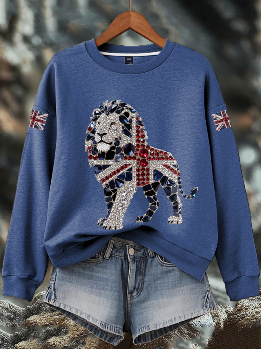 Women's British imitation diamond hot-drilling Print Sweatshirt-3