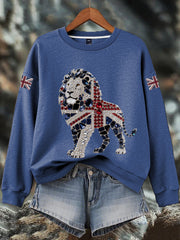 Women's British imitation diamond hot-drilling Print Sweatshirt-3