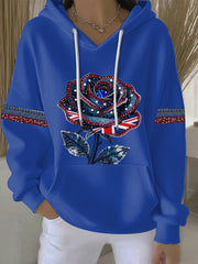 Women's British style imitation denim rhinestone hot-drill Print Casual Hoodie-3