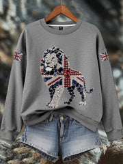 Women's British imitation diamond hot-drilling Print Sweatshirt-4