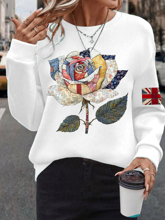 Women's UK Flag Art Rose Printed Sweatshirt