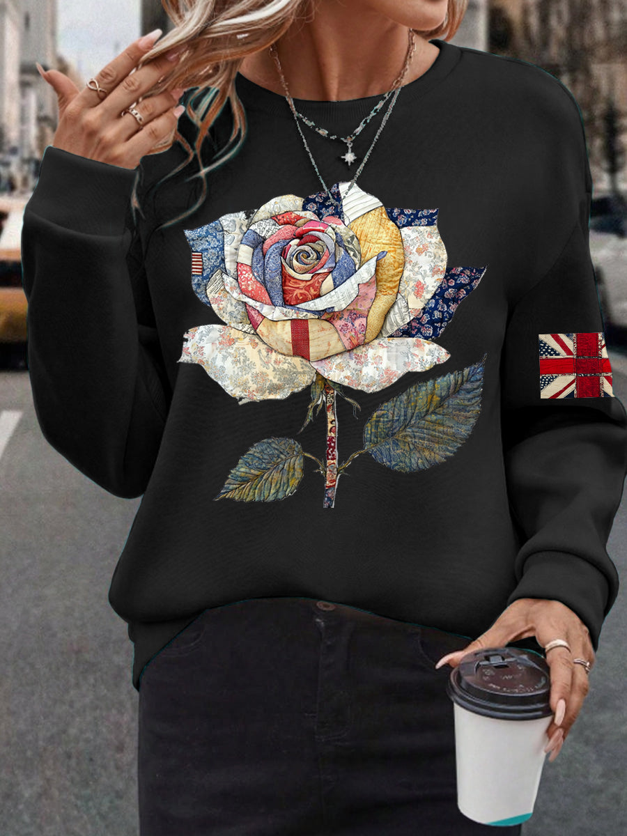 Women's UK Flag Art Rose Printed Sweatshirt-1