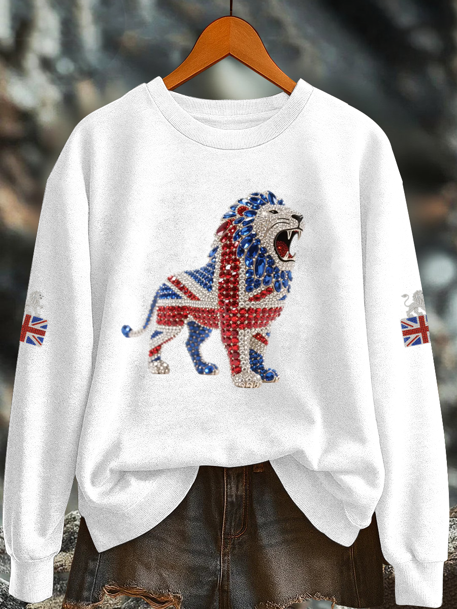 Women's British imitation diamond hot-drilling Printed Regular Sweatshirt-1