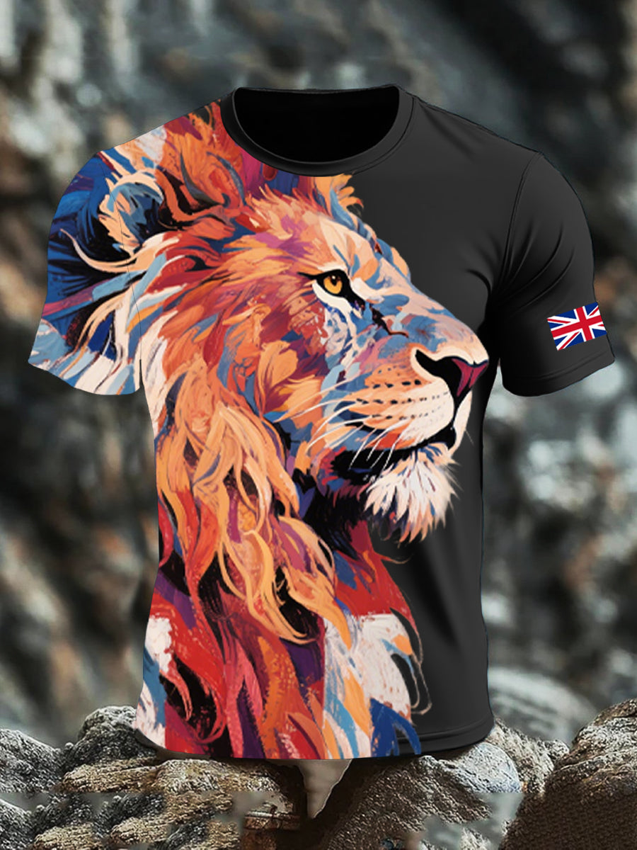 Men's UK Flag Lion Printed T-shirt-1