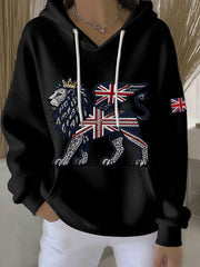 Women's British style imitation denim rhinestone hot-drill Print Casual Hoodie-1