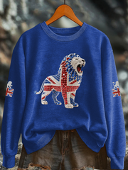 Women's British imitation diamond hot-drilling Printed Regular Sweatshirt-3