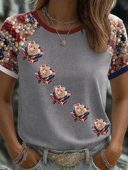 Women's UK Flag Rose Art Printed T-shirt-2