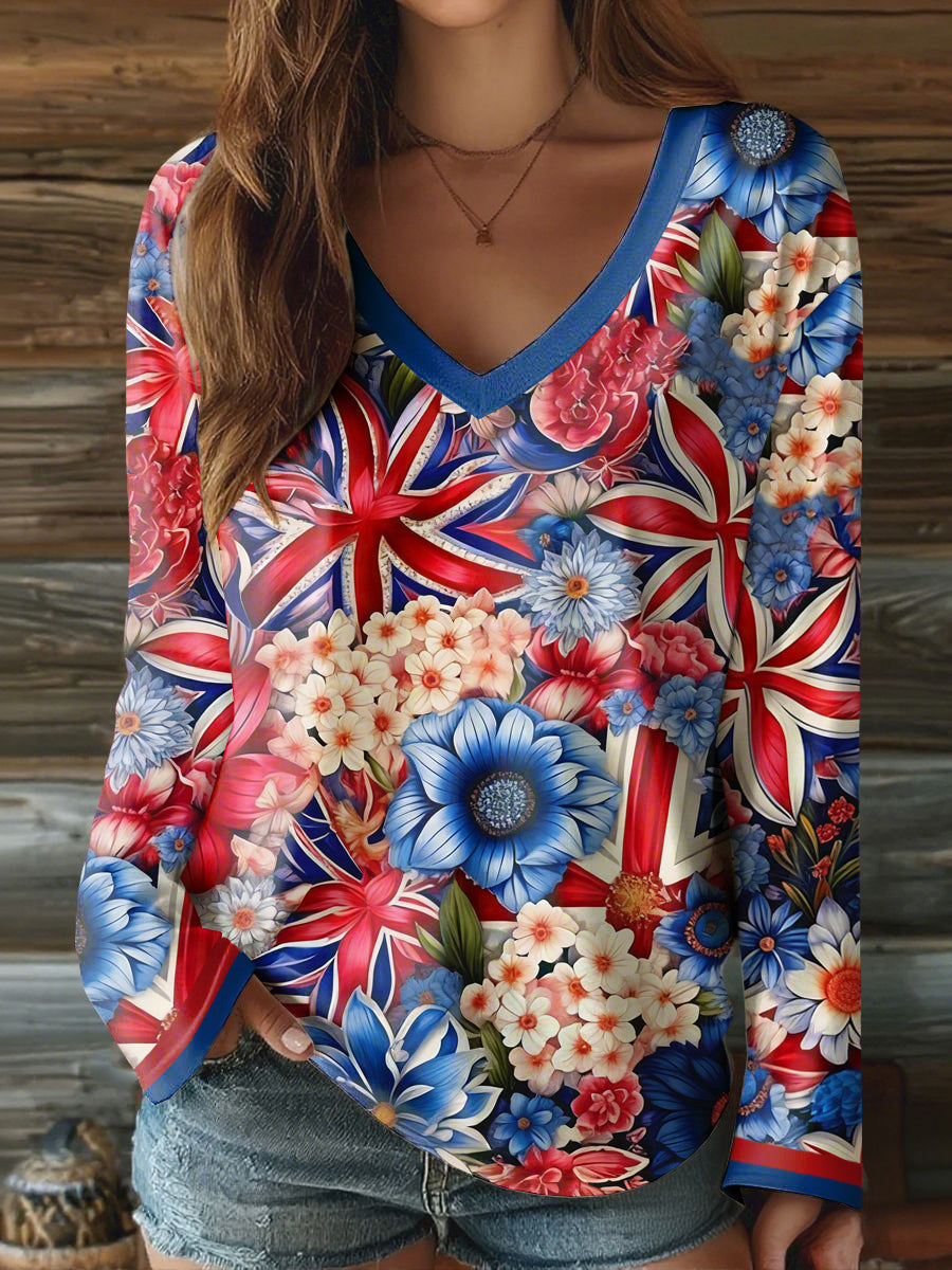 Women's Union Jack Art Print V-Neck T-Shirt