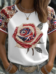 Women's UK Flag Rose Art Printed T-shirt