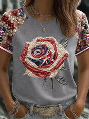 Women's UK Flag Rose Art Printed T-shirt-2