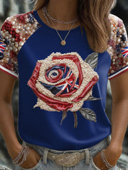 Women's UK Flag Rose Art Printed T-shirt-4