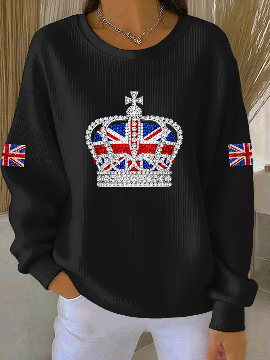 Women's British style imitation rhinestone hot-drilling Print Casual Sweatshirt-1