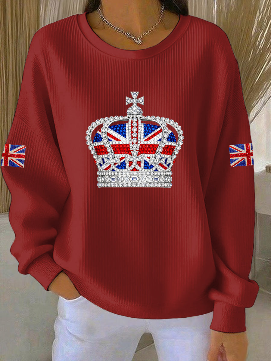 Women's British style imitation rhinestone hot-drilling Print Casual Sweatshirt-2