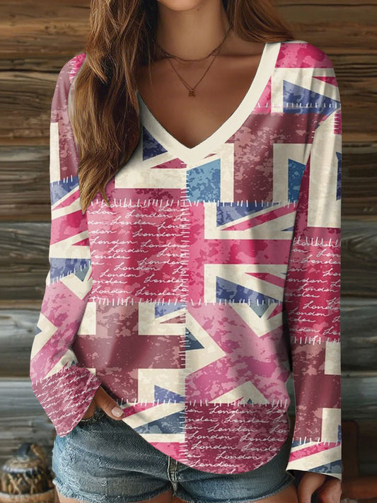 Women's Union Jack Art Print V-Neck T-Shirt