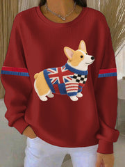 Women's British Faux Felt Corgi Print Casual Sweatshirt-2