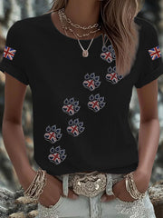 Women's British imitation diamond hot-drilling Printed Iron On Short Sleeve T-Shirt-1