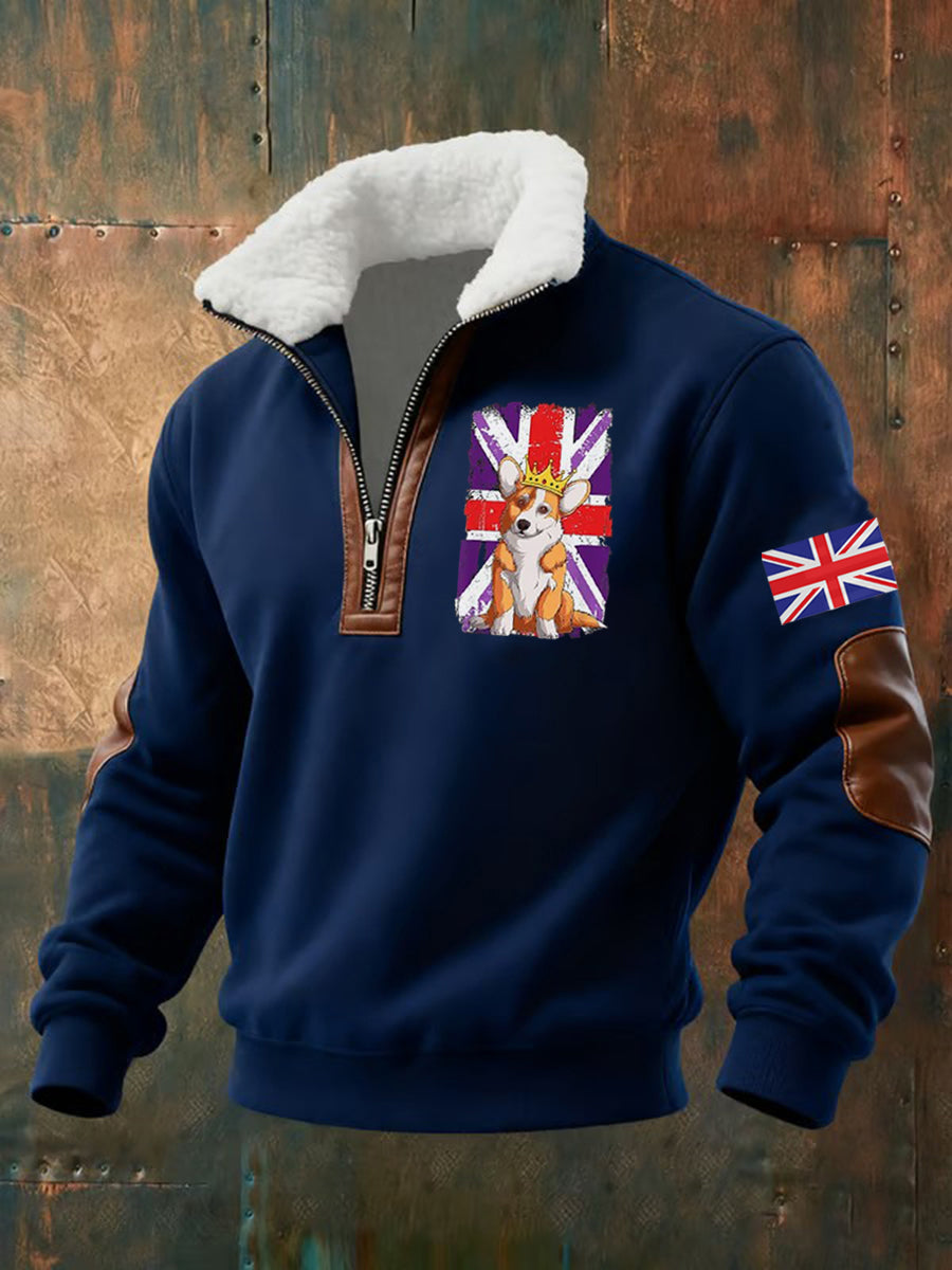 Men's Vintage England Flag Dog Printed Sweatshirt