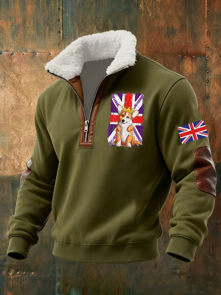 Men's Vintage England Flag Dog Printed Sweatshirt-4