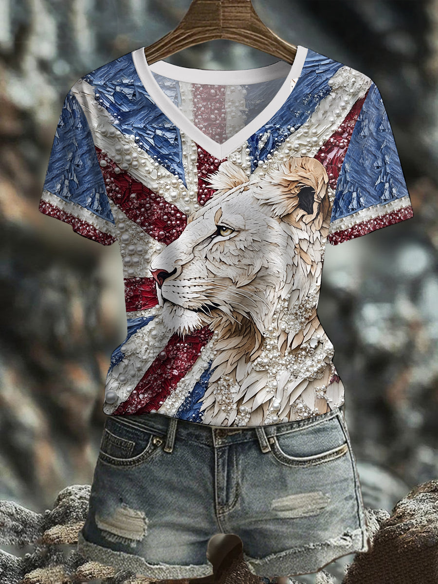 Women's UK Flag Lioness Art Printed T-shirt
