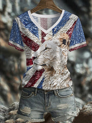 Women's UK Flag Lioness Art Printed T-shirt
