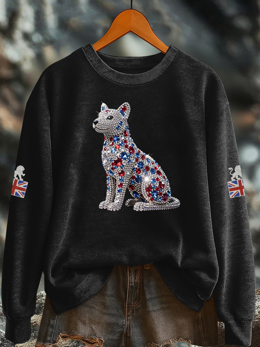 Women's British imitation diamond hot-drilling Printed Regular Sweatshirt