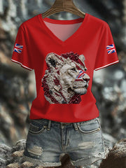 Women's UK Flag Lioness Art Printed T-shirt-3