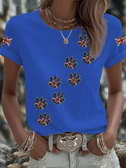 Women's British imitation diamond hot-drilling Printed Iron On Short Sleeve T-Shirt-3