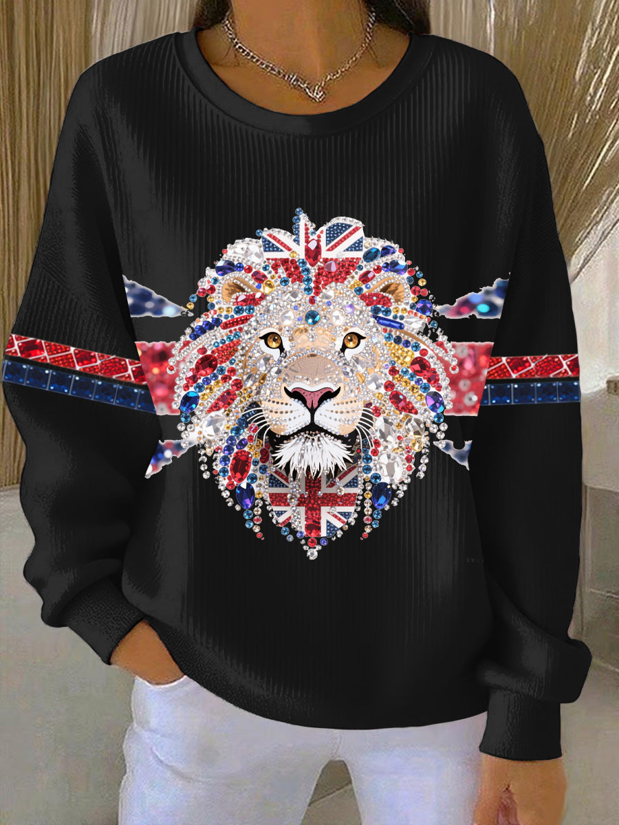 Women's British style imitation rhinestone hot-drilling Print Casual Sweatshirt-1